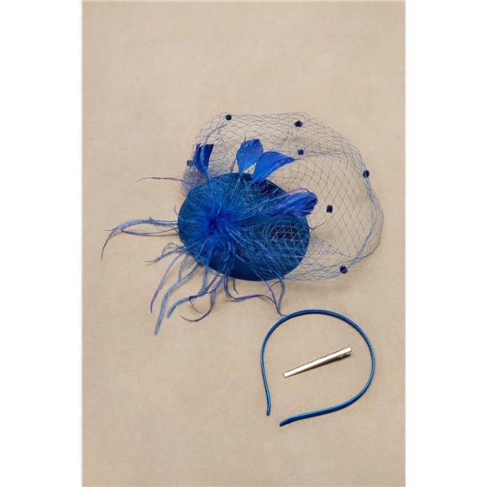 Hat Veil Feather Fascinators Hair Clip Blue - Picture 3 of 5